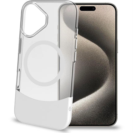 Magdual MagSafe compatible case iPhone 16 White + Transparent