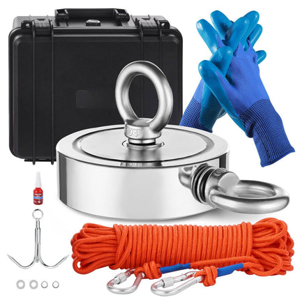 Magnet Fishing Kit, Double-Sided 1400 Lb with Rope Hook