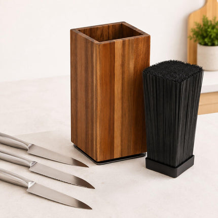 Magnetic Acacia Wood Knife Block with Bristle Insert