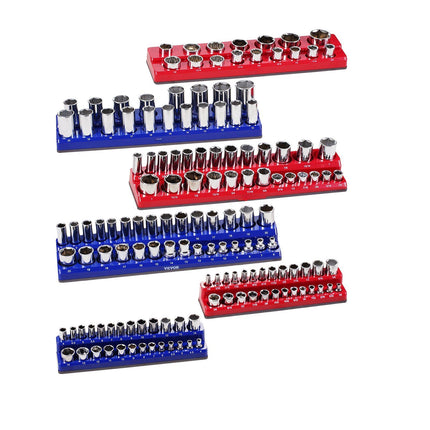 Magnetic Socket Organizer Set, 6 Piece, 143 Sockets, Metric and SAE