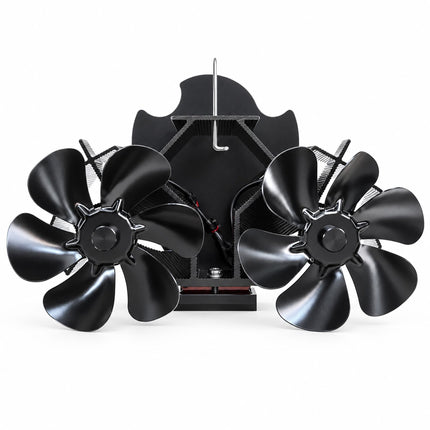 Magnetic Stove Pipe Fan with Twin Motor and 12 Blades, Black, Incl. Hose Clamp