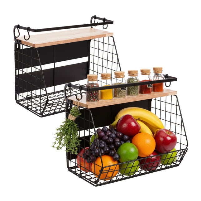 Magnetic Wall Fruit Basket Set with Hooks, 2 Pieces