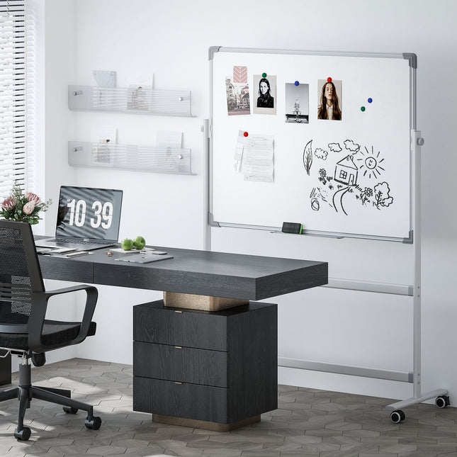 Double-sided whiteboard 120x90 cm with stand & wheels