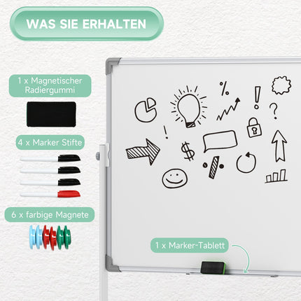 Double-sided whiteboard 120x90 cm with stand & wheels
