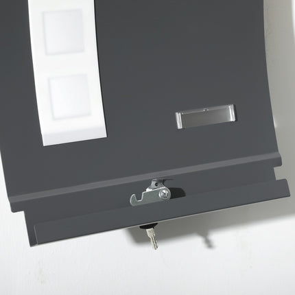 Locking wall mailbox with lid, viewing window - dark grey