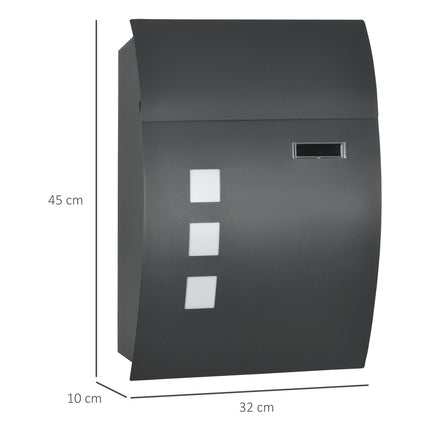 Locking wall mailbox with lid, viewing window - dark grey