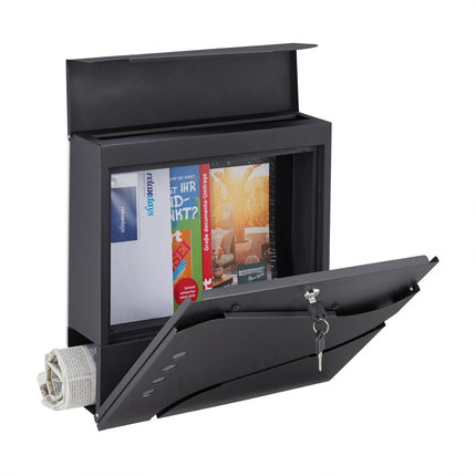 Mailbox with newspaper holder black