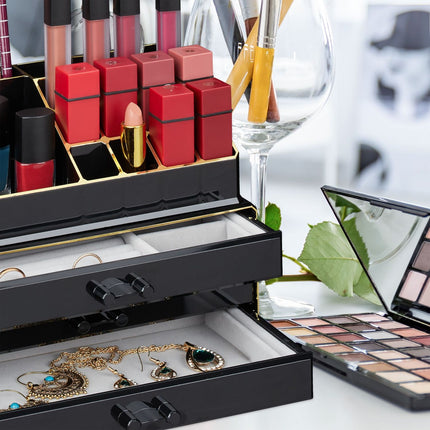 Makeup Organizer with 3-Drawer Jewelry Box