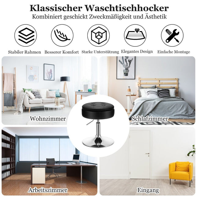 Makeup stool with storage space 360° rotating stool made of black faux leather