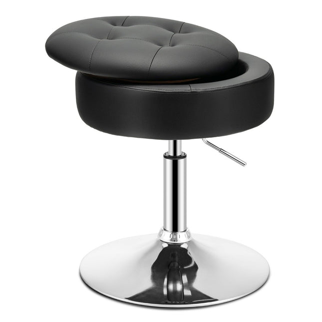 Makeup stool with storage space 360° rotating stool made of black faux leather