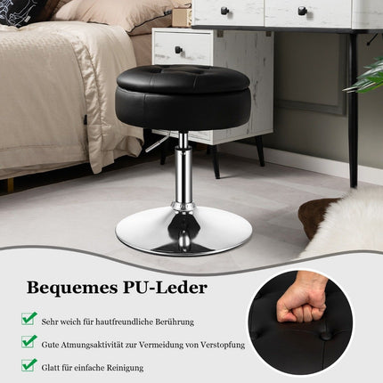 Makeup stool with storage space 360° rotating stool made of black faux leather