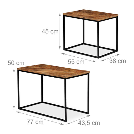 Mango Wood Coffee Tables – Set of 2, Natural Finish