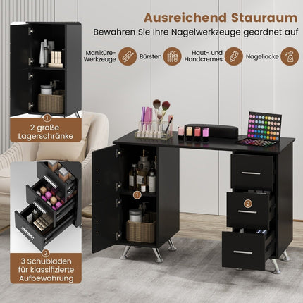 Manicure table with drawers cabinets &amp; Wrist rest manicure table black