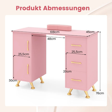 Manicure table with drawers cabinets &amp; Wrist rest manicure table pink