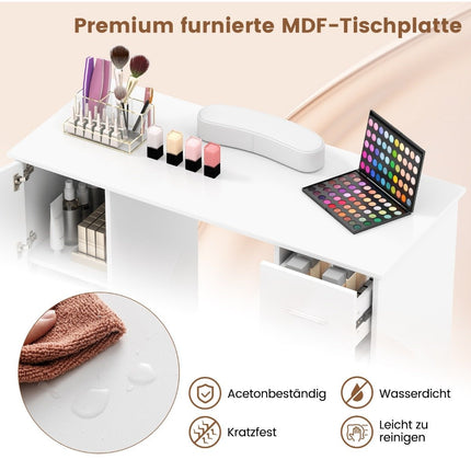 Manicure table with drawers cabinets &amp; Wrist rest manicure table white