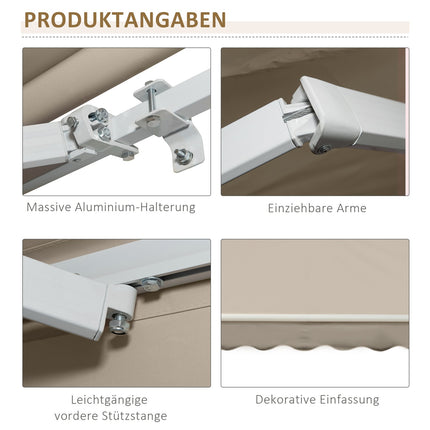 Manual folding arm awning, 4m, Sun protection, White/Beige
