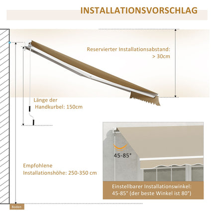 Manual folding arm awning, 4m, Sun protection, White/Beige