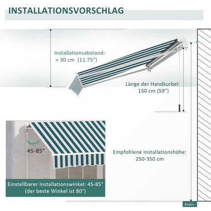 Manual folding balcony awning, 4m, Sun protection, White/Green