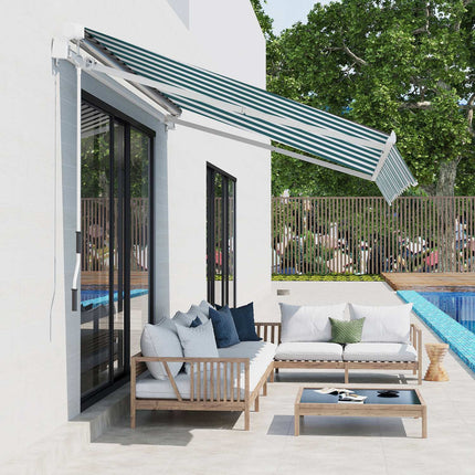 Manual folding balcony awning, 4m, Sun protection, White/Green