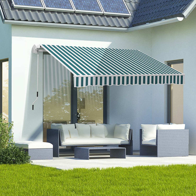 Manual folding balcony awning, 4m, Sun protection, White/Green