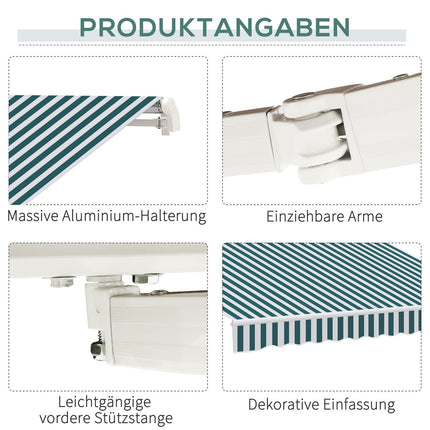 Manual folding balcony awning, 4m, Sun protection, White/Green