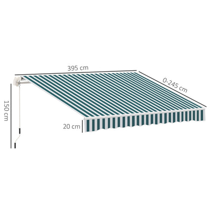 Manual folding balcony awning, 4m, Sun protection, White/Green