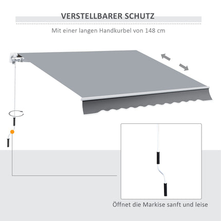 Manual Arm Awning, 4M, Sun Protection, Wall Mount, White/Grey