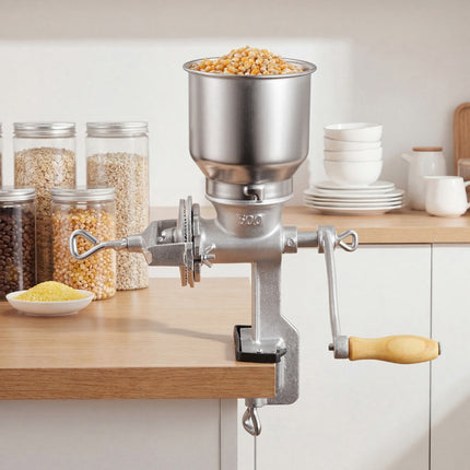 Manual Grain Mill, Cast Iron Hand Crank, Table Clamp
