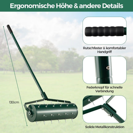 Manual Lawn Aerator Roller – 53x130 cm, 33 Spikes