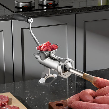 Manual Meat Grinder, 304 Stainless Steel, Clamp, 2 Plates