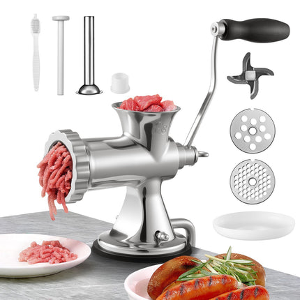 Manual Meat Grinder, 304 Stainless, Suction Cup Clamp, #8