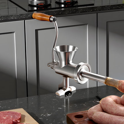 Manual Meat Grinder, 304 Stainless, Table Clamp, Sausage Kit