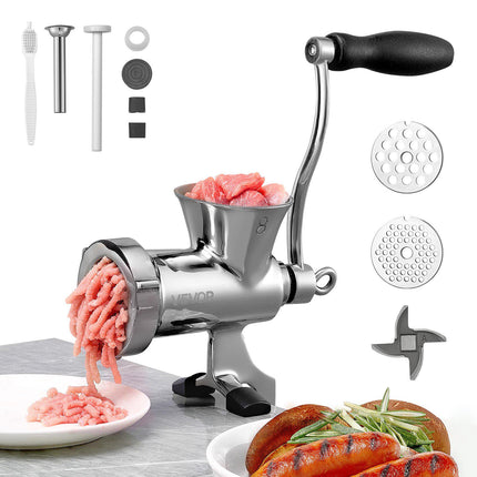 Manual Meat Grinder, 304 Stainless, Table Clamp, Sausage Kit