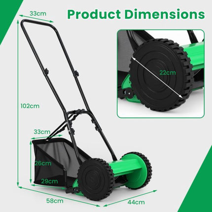 Manual Reel Lawn Mower, 30cm Cut, 18.5L Catcher