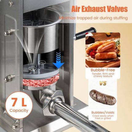 Manual Sausage Stuffer, 15 lbs Capacity, 4 Tubes, 2 Speeds