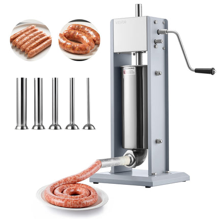 Manual Sausage Stuffer, 5L Stainless Steel, 2-Speed, 5 Tubes