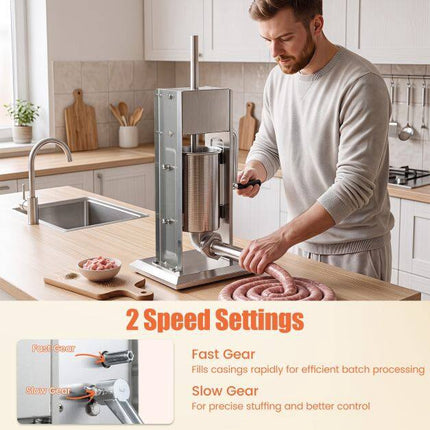 Manual Sausage Stuffer, 7 LBS Capacity, 4 Tubes, 2 Speeds
