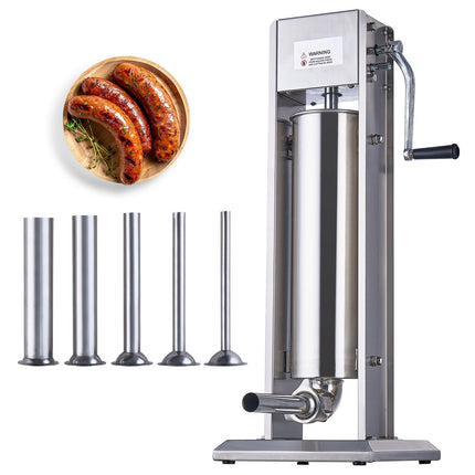 Manual Sausage Stuffer 7L Vertical, Dual-Speed, 5 Tubes