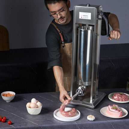 Manual Sausage Stuffer 7L Vertical, Dual-Speed, 5 Tubes