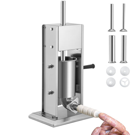 Manual Vertical Sausage Stuffer, 3L, 304 Steel, 4 Tubes