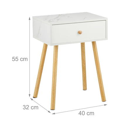 Marble Effect Bedside Table with Drawer Storage
