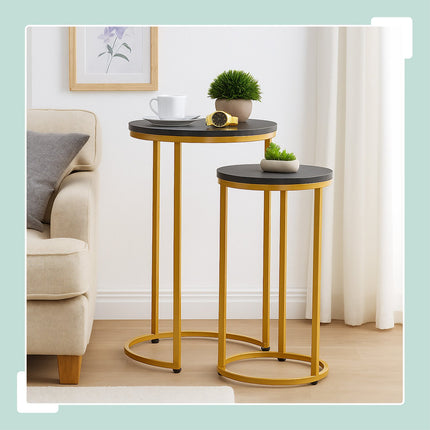 Marble Look Nesting Tables, Set of 2, Metal Legs