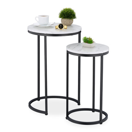 Marble Look Nesting Tables, Set of 2, Metal Legs