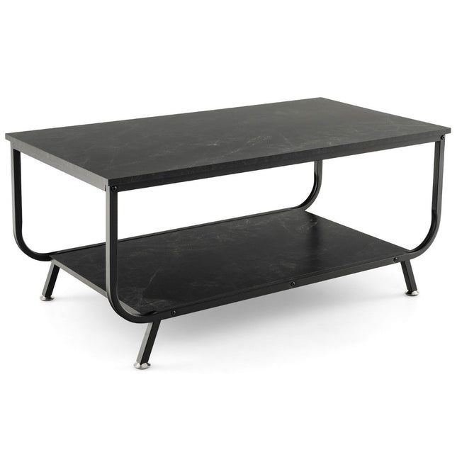 Marble coffee table Rectangular coffee table with 2 levels 105 x 55 x 46.5 cm Black