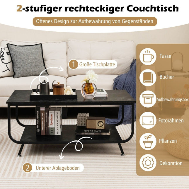 Marble coffee table Rectangular coffee table with 2 levels 105 x 55 x 46.5 cm Black