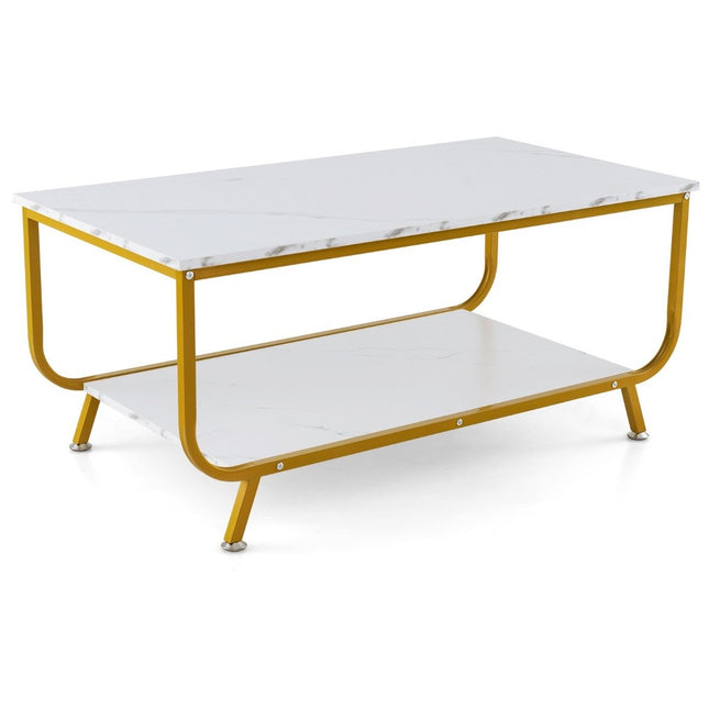 Marble coffee table Rectangular coffee table with 2 levels 105 x 55 x 46.5 cm white