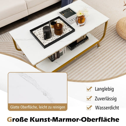 Marble coffee table Rectangular coffee table with 2 levels 105 x 55 x 46.5 cm white