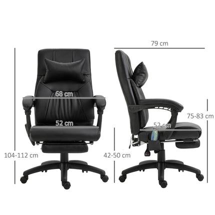 Black swivel massage chair - 7 points, adjustable footrest