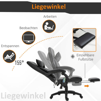 Black swivel massage chair - 7 points, adjustable footrest
