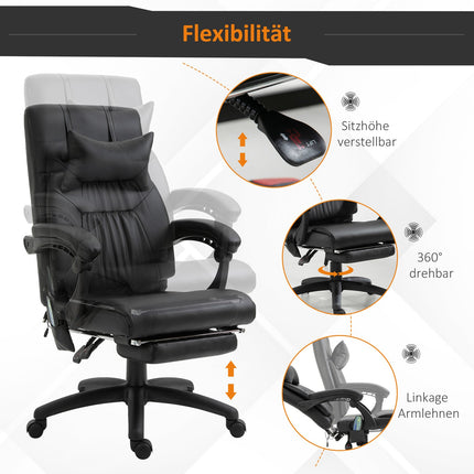 Black swivel massage chair - 7 points, adjustable footrest